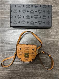 MCM Patricia Visetos Leather Crossbody Wallet Powder